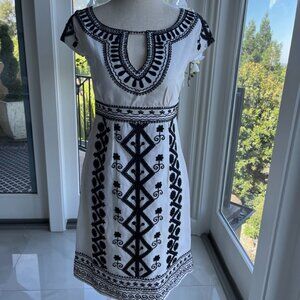 White & Black Embroidery Elegant Mini Dress | Size 0